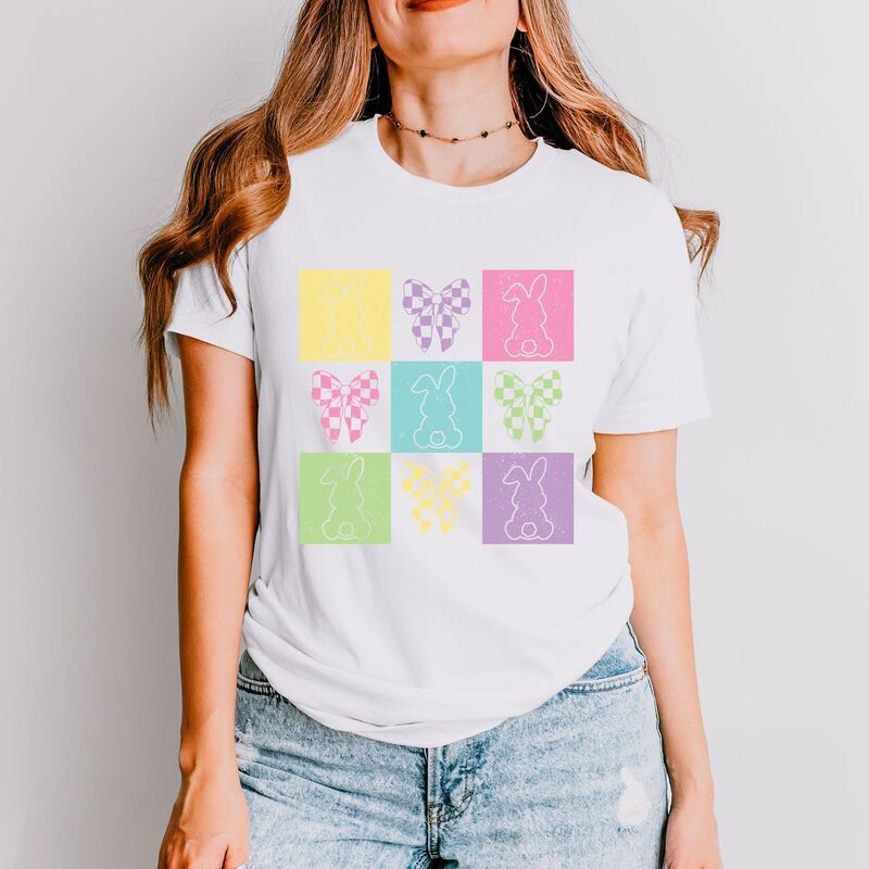 Simply Sage Market レディース トップス Tシャツ Simply Sage Market Checkered Bunny Outline Coquette Short Sleeve Tee White ホワイト