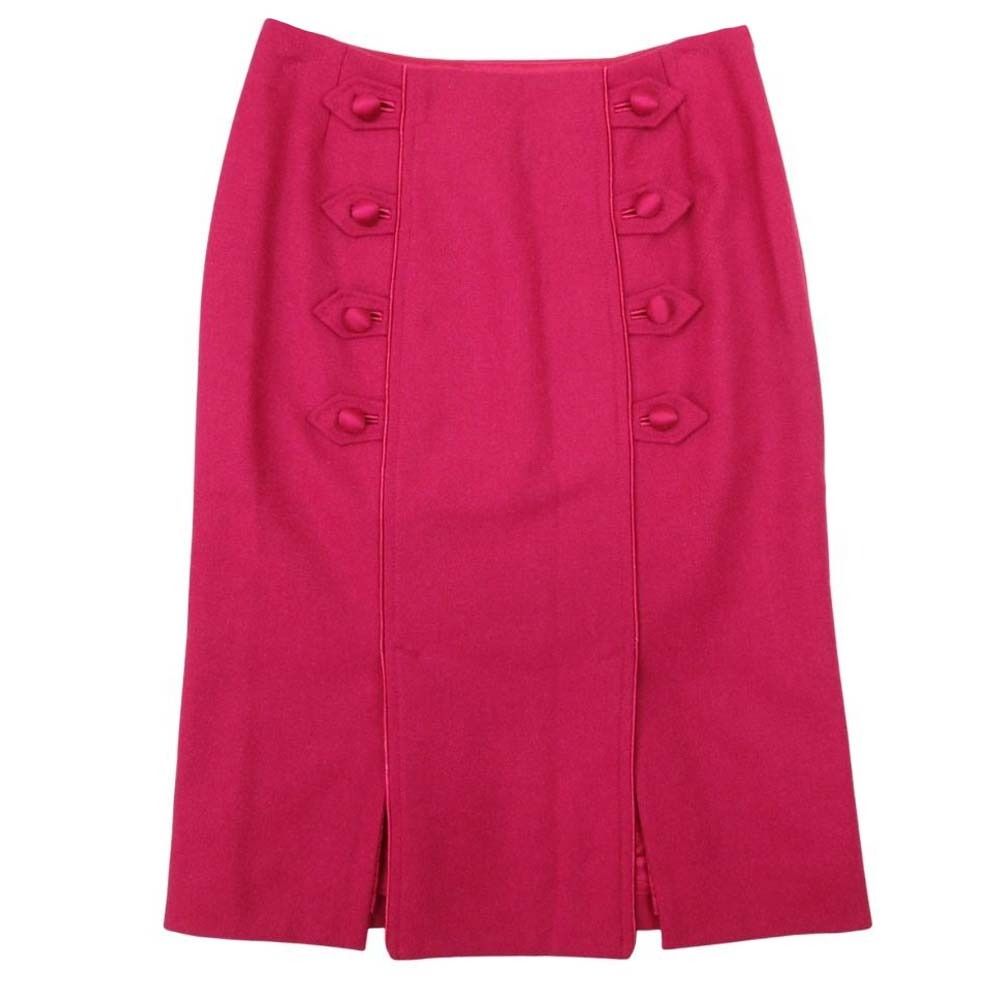 美品 YVES SAINT LAURENT イヴサンローラン 2005年製 ヴィンテージ ウールアンゴラ ミモレスカート スリット 34 ショッキングピンク レディース 古着 中古 USED
