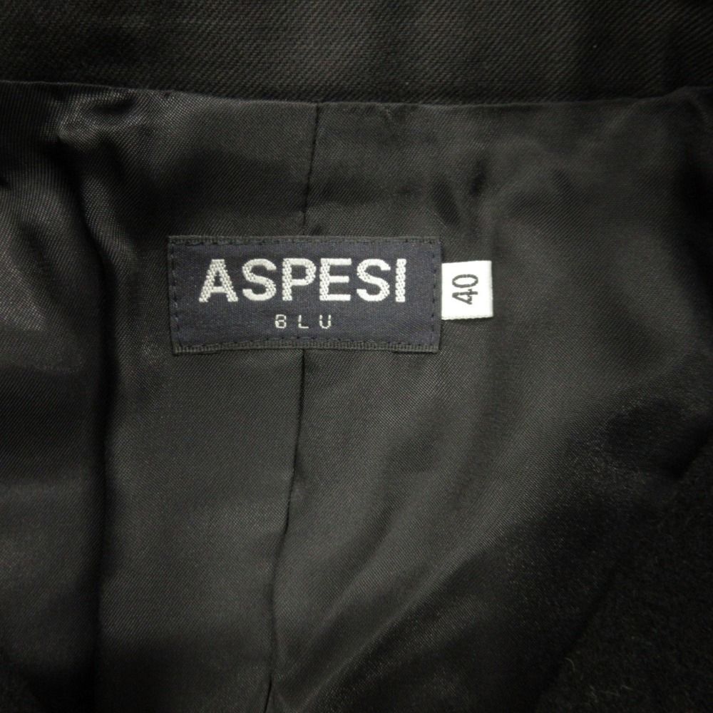 美品 ASPESI アスペジ BLU 90's ピーコート ジャケット ブルゾン メルトン ウール ミドル セミロング ヴィンテージ 40 黒 ブラック レディース 古着 中古 USED