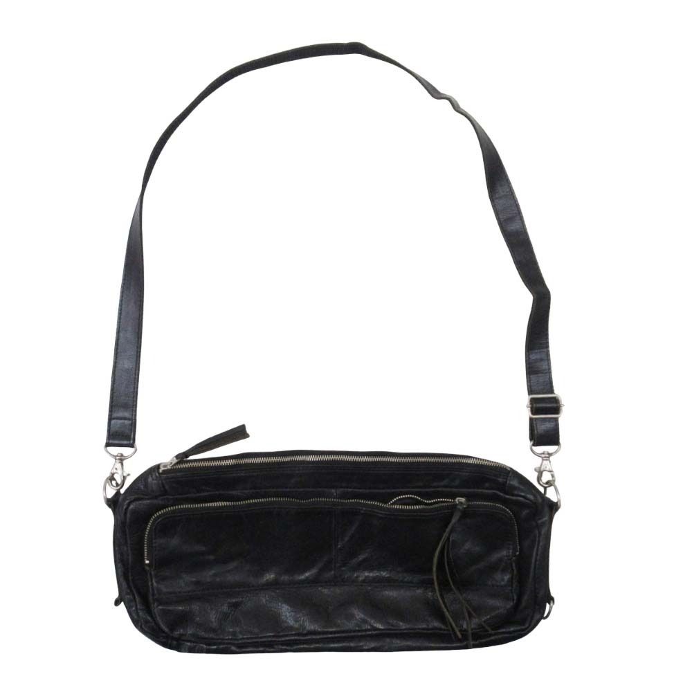 美品 Y's yohji yamamoto ワイズ ヨウジヤマモト 牛革 ショルダーバッグ カウレザー 横長 クロスボディ カバン 鞄 黒 ブラック レディース 古着 中古 USED