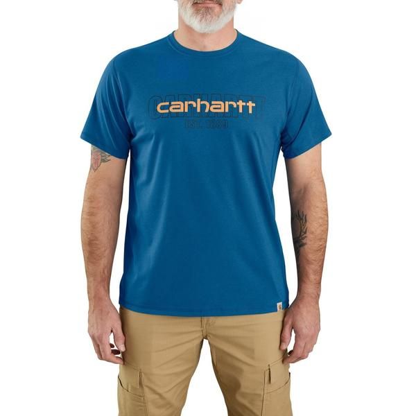 カーハート メンズ トップス Tシャツ リラックスフィット ロゴ グラフィック Carhartt 106653 Force Relaxed Fit Logo Graphic TShirt UPF 25 Short Sleeve Light Huron Heat