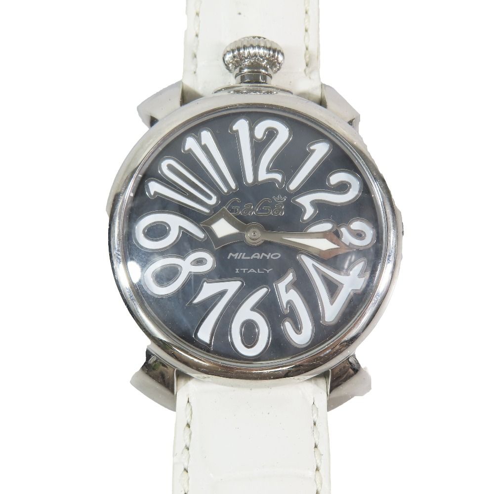 Gaga Milano ガガ・ミラノ マヌアーレ マニュアーレ MANUALE 40mm クォーツ レザー 腕時計 ウォッチ ホワイト ブラック レディース 古着 中古 USED