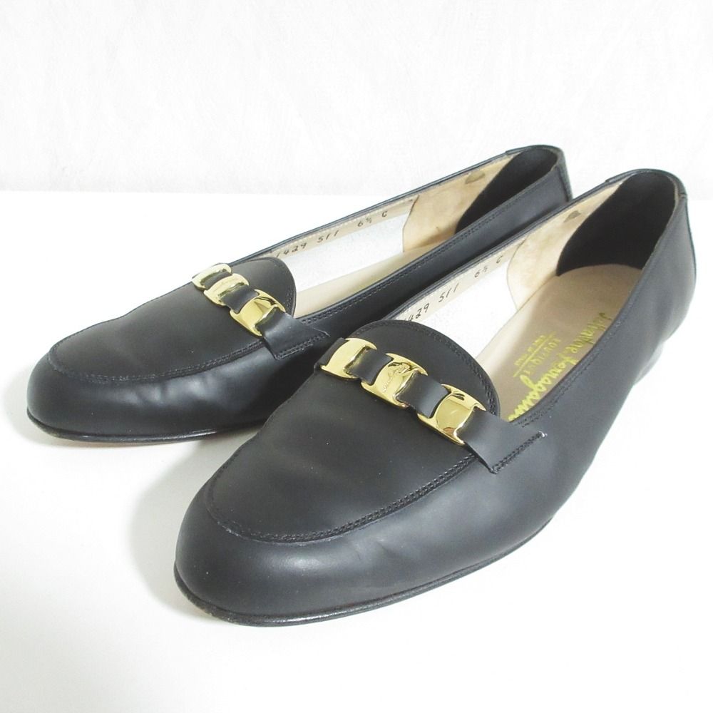 良品 Salvatore Ferragamo サルヴァトーレフェラガモ ヴァラ金具 レザー パンプス ローファー 6 1/2 C 約23.5cm ブラック レディース 古着 中古 USED 7,055円