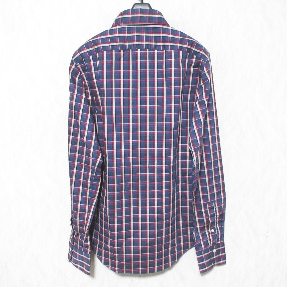 美品 Finamore フィナモレ ホリゾンタルカラー チェックシャツ 1111