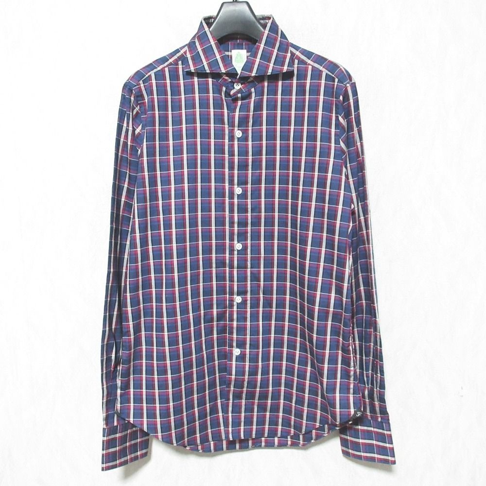 【良品】Finamore フィナモレ ホリゾンタルカラーシャツ 40 美品 Finamore フィナモレ ホリゾンタルカラー チェックシャツ 1111