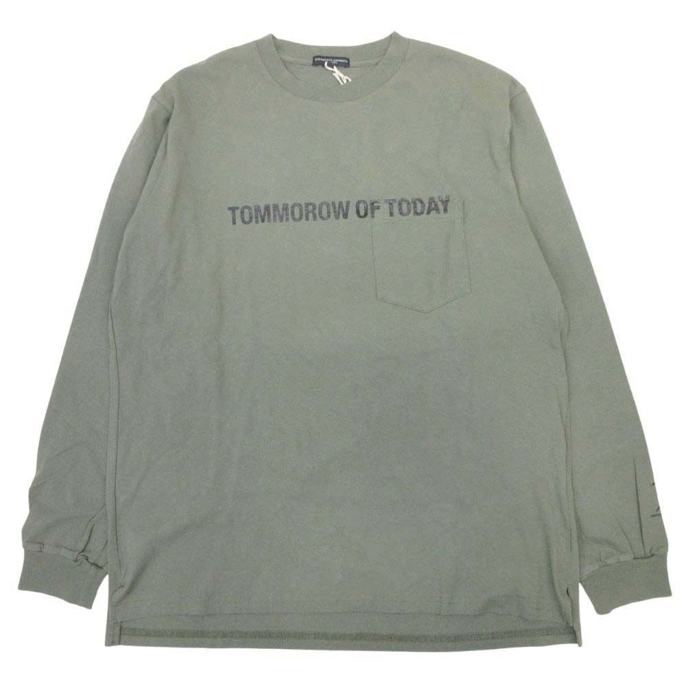新品同様 Engineered Garments エンジニアードガーメンツ Printed Cross Crewneck L/S ペインテッドプリント Tシャツ 長袖 M カーキ メンズ 古着 中古 USED