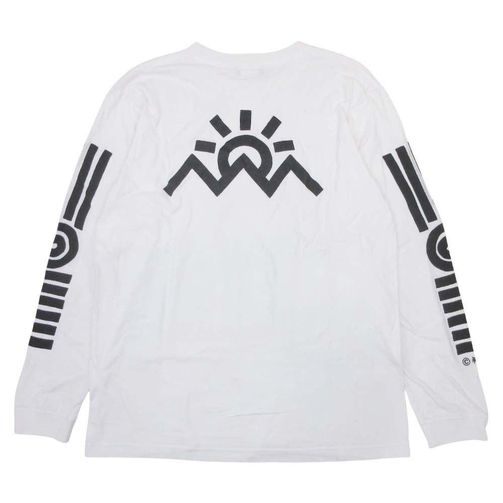 美品 御来光 GO LIKE-O ゴライコウ プリント 長袖Tシャツ カットソー トップス ロンT クルーネック コットン XL 白 ホワイト メンズ 古着 中古 USED