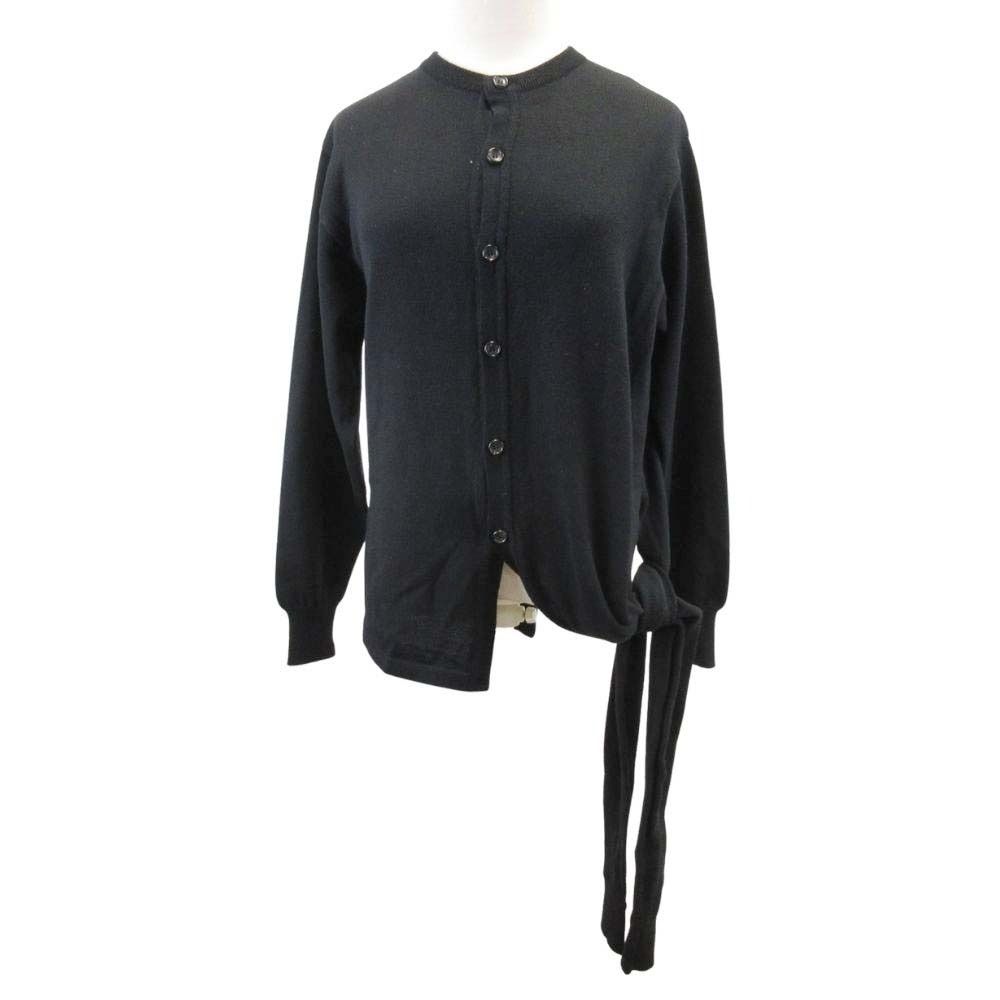 美品 Y's Yohji Yamamoto ワイズ ヨウジヤマモト 70s 80s サイドリボン ニットカーディガン ウール 変形 ヴィンテージ アーカイブ 黒 レディース 古着 中古 USED