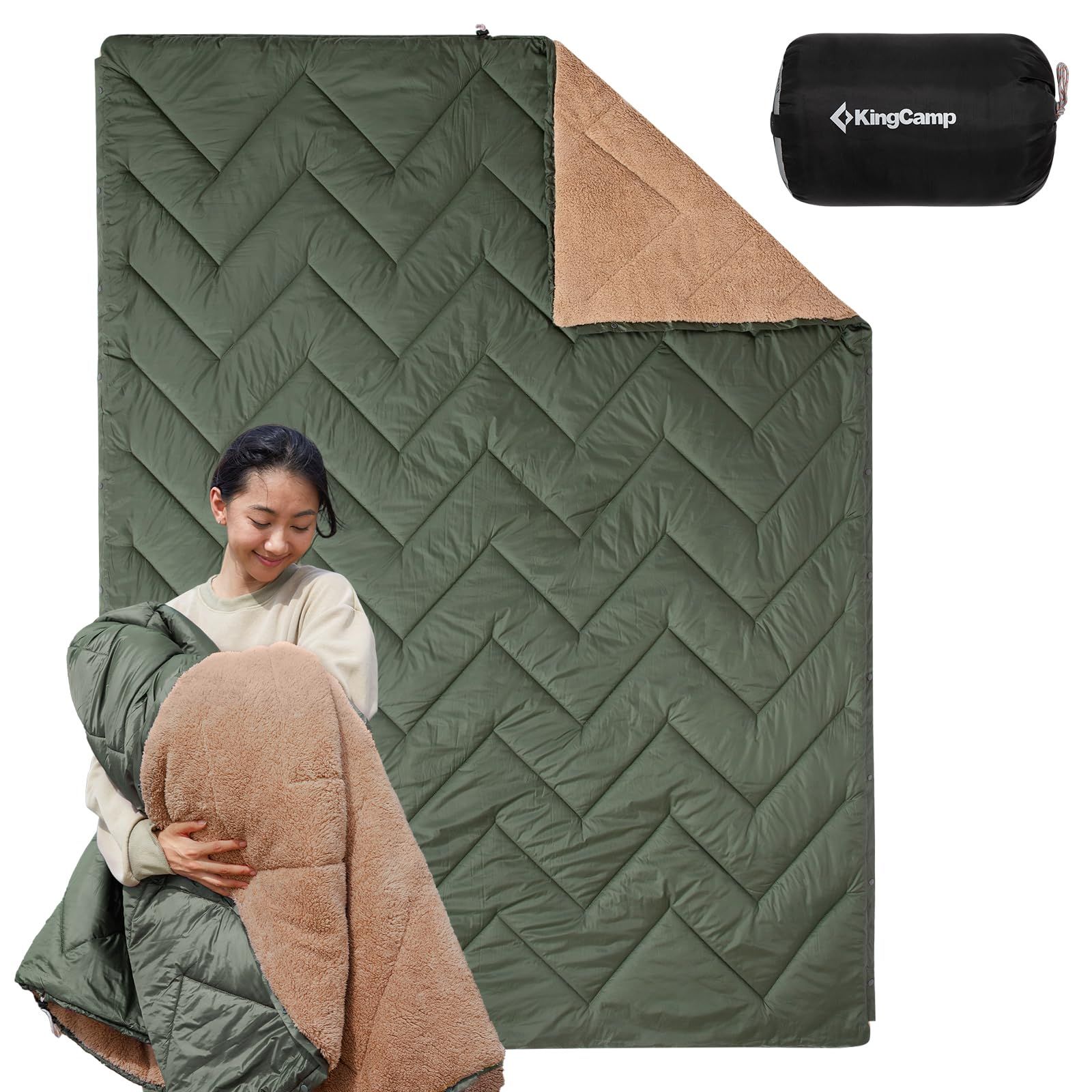 KingCamp ブランケット キャンプ フリース マルチブランケット 寝袋変形可能 200×145cm 大判 連結可能 防寒 保温 軽量 コンパクト 車中泊 防災 アウトドア カーキ/オリーブpms 0398fe88