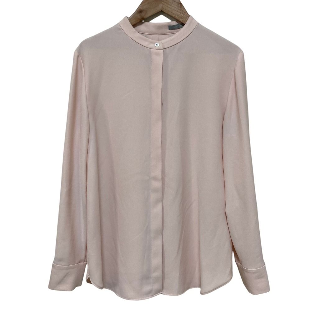 美品 23SS Theory luxe セオリーリュクス MARVINE JENS ロングスリーブ バンドカラー シャツ ブラウス サイズ38 ピンクベージュ レディース 古着 中古 USED