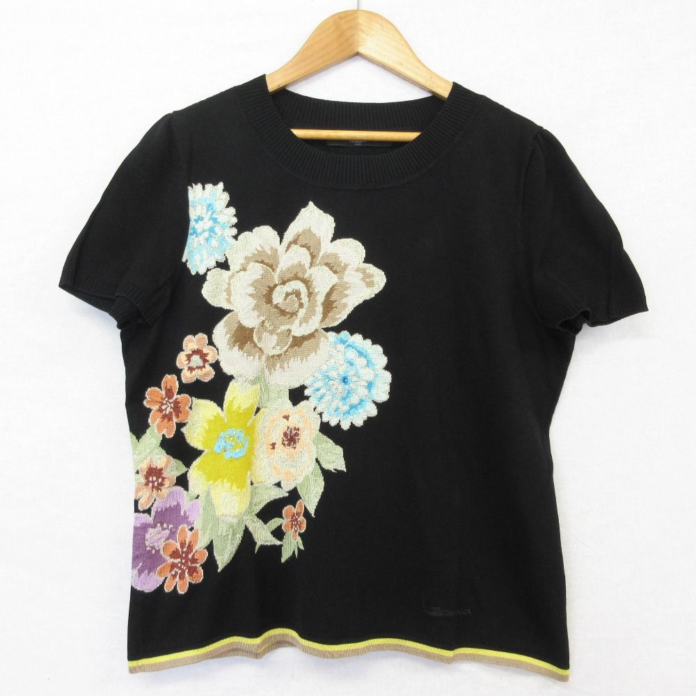 レオナール 8分袖ニット中古ＬＬ 美品 LEONARD FASHION レオナールファッション フラワージャガード