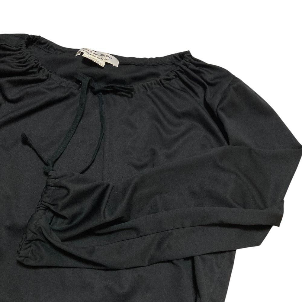 美品 COMME des GARCONS コムコム コムデギャルソン リボン ロングスリーブ ギャザーブラウス RK-T004 L ブラック レディース 古着 中古 USED