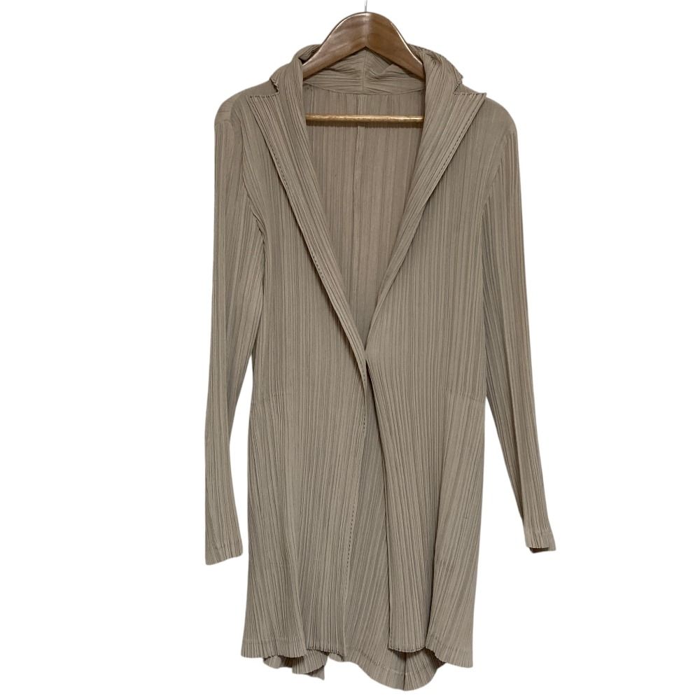 美品 ISSEY MIYAKE FETE イッセイミヤケフェット プリーツロングカーディガン 2 ベージュ レディース 古着 中古 USED