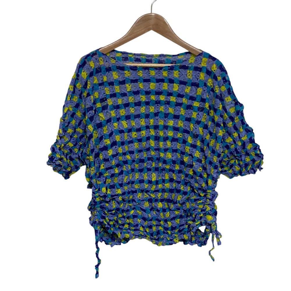美品 25SS me ISSEY MIYAKE ミーイッセイミヤケ DRAWING CHECK LACE MERINGUE カットソー MI52JK882 パープル レディース 古着 中古 USED 10,947円