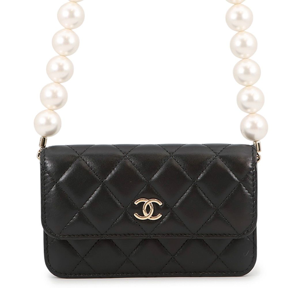シャネル パールチェーンショルダーバッグ ココマーク マトラッセ フェイクパール AP1838 CHANEL ポーチ 黒