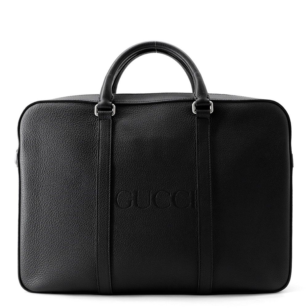 グッチ ビジネスバッグ エンボスロゴ ブリーフケース レザー 674174 GUCCI ハンドバッグ 黒