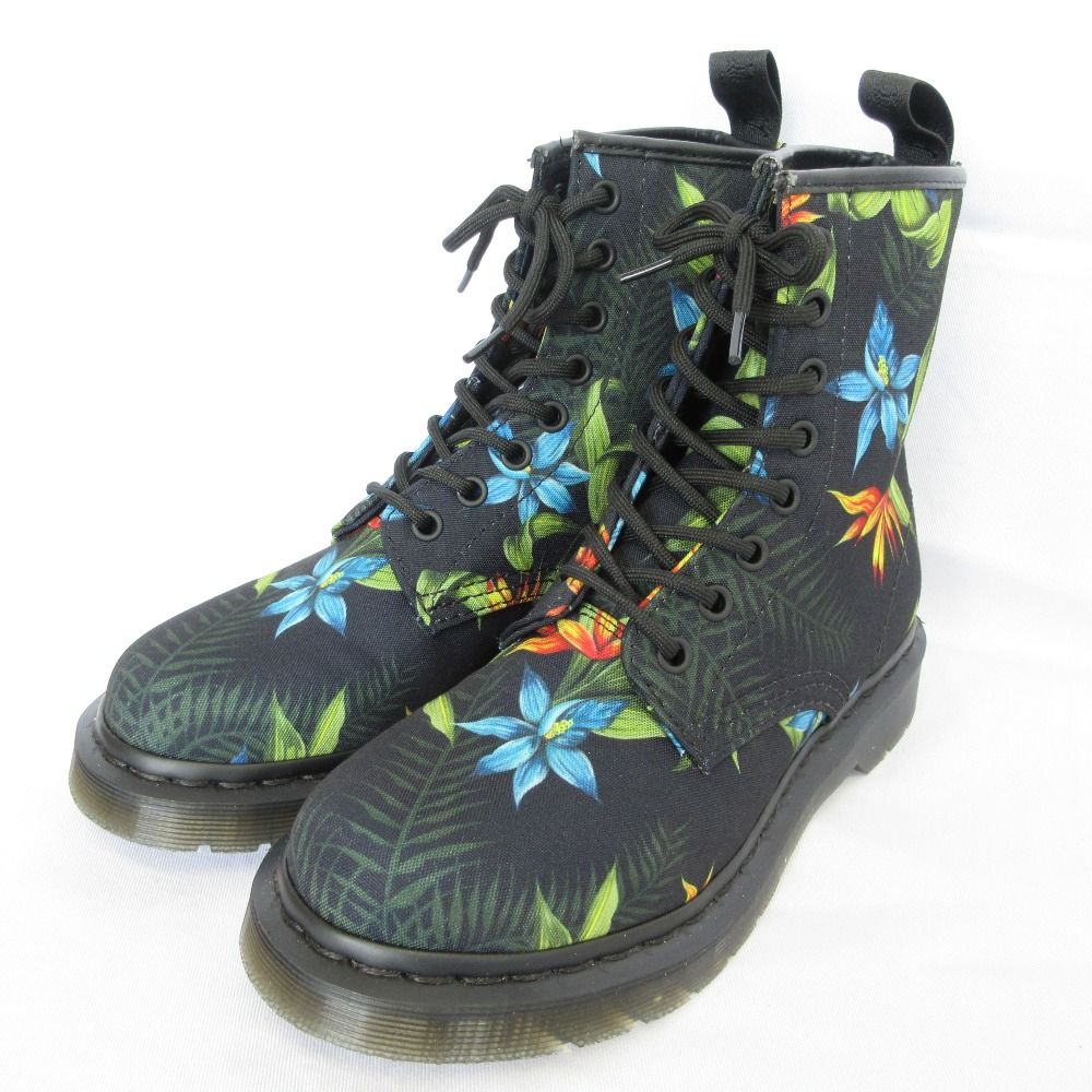 未使用 DR.MARTENS ドクターマーチン CASTEL ハワイアンフラワー 8ホール ブーツ UK4 23cm相当 ブラック レディース 古着 中古 USED