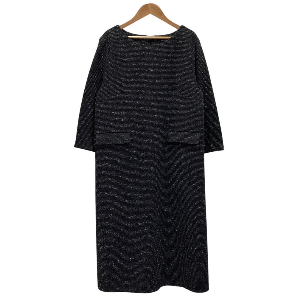 美品 24AW UNTITLED アンタイトル ツイードライクジャージ サックワンピース 大きいサイズ44 チャコールグレー レディース 古着 中古 USED