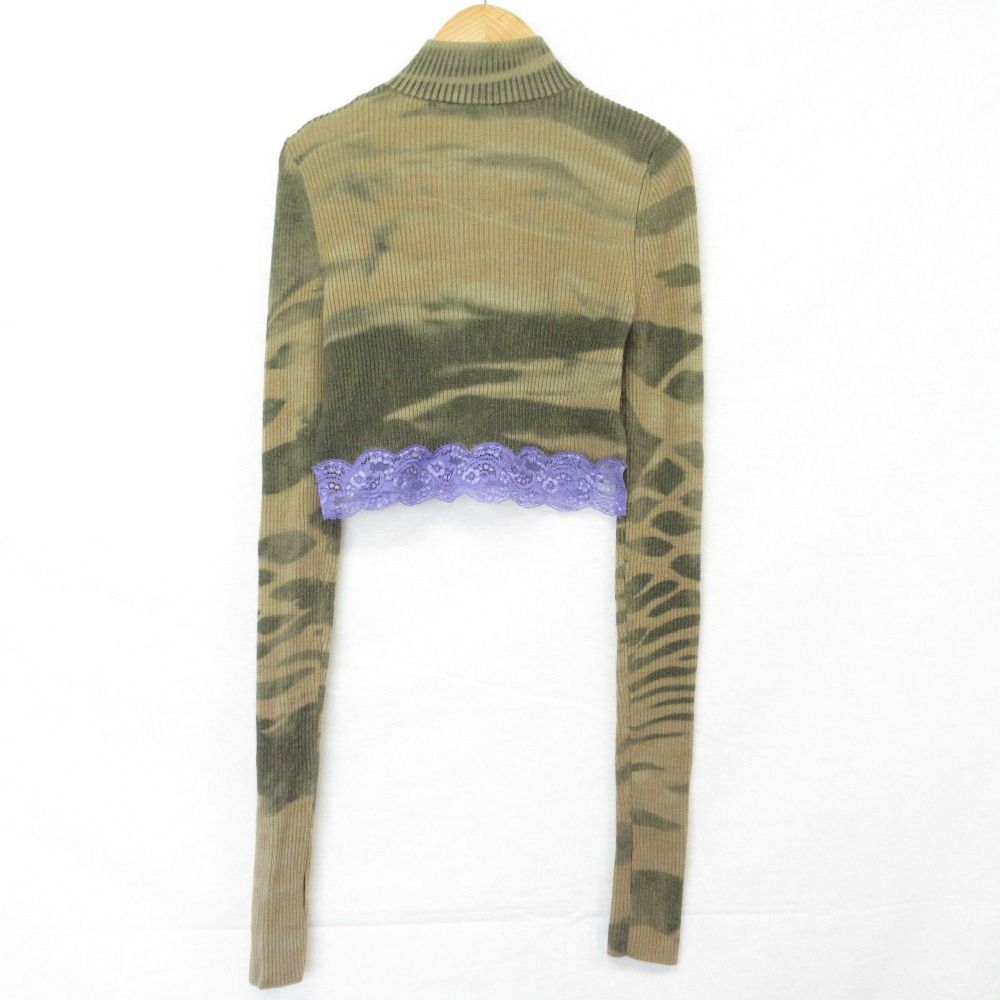 美品 DIESEL ディーゼル M-ARTHA タイダイ レースヘム ハーフジップ クロップド リブニット カットソー Sサイズ カーキ レディース 古着 中古 USED 美品 DIESEL ディーゼル M-ARTHA タイダイ レースヘム ハーフジップ クロップド リブニット カットソー Sサイズ カーキ レディース 古着 中古 USED