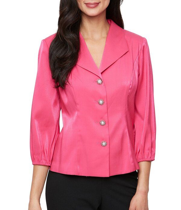 アレックスイブニングス レディース トップス シャツ Vネック ブラウス Alex Evenings VNeck 34 Sleeve Button Front Shimmer Blouse Fuchsia フューシャ