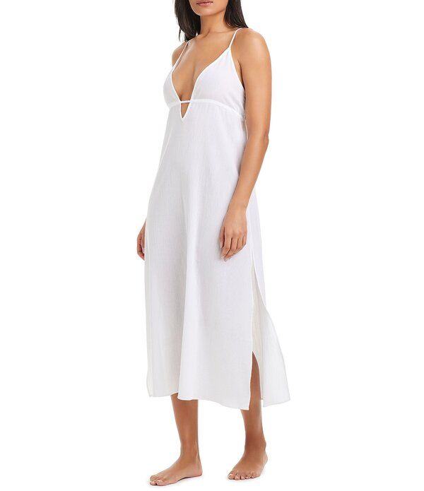 サンクチュアリー レディース トップス ワンピース ミディ コットン Sanctuary Crinkle Cotton Midi Tunnel Tie Dresswim CoverUp White ホワイト