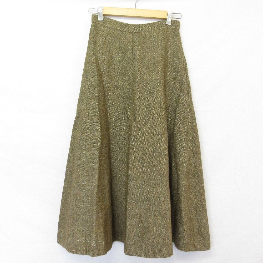 美品 MADISON BLUE マディソンブルー WOOL LINEN MI-MOLLET ツイード フレアスカート MB174-6006 サイズ00(XS) カーキ レディース 古着 中古 USED