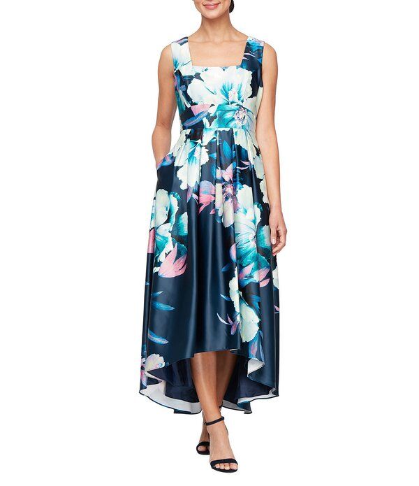 イグナイト レディース トップス ワンピース フラワー柄 プリント フラワー Ignitevenings Floral Print Square Neck HighLow Hem Dress Navy Multi ネイビー