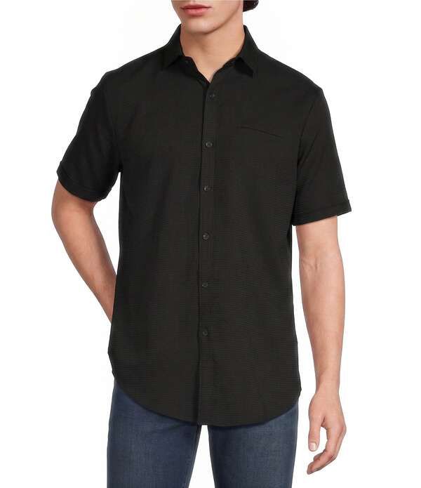 ムラノ メンズ トップス シャツ トール Murano Big Tall Solid Texture Short Sleeve Woven Shirt Black ブラック