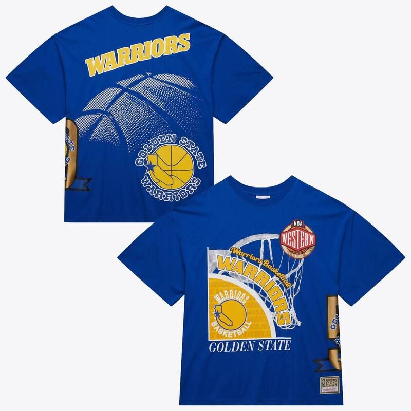 ミッチェルネス レディース トップス Tシャツ ロゴ Mens Mitchell Ness Royal Golden State Warriors Hardwood Classics Logo BlastShirt War Blue ブルー