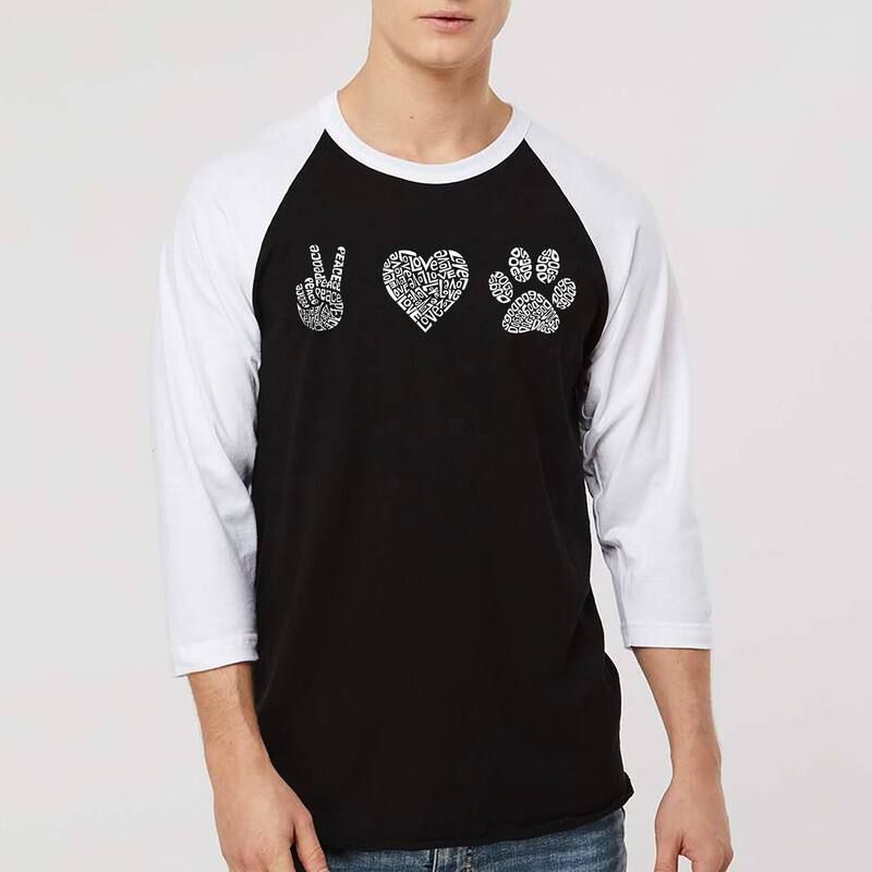 エルエーポップアート レディース トップス Tシャツ LA Pop Art Peace Love Dogs Mens Raglan Baseball Word Artshirt Black White ホワイト