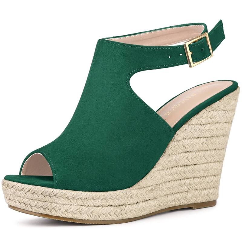 アレグラ ケー レディース シューズ サンダル プラットフォーム ヒール ALLEGRA K Womens Peep Toe Slingback Platform Espadrilles Wedge Heelsandals Emerald Green グリーン