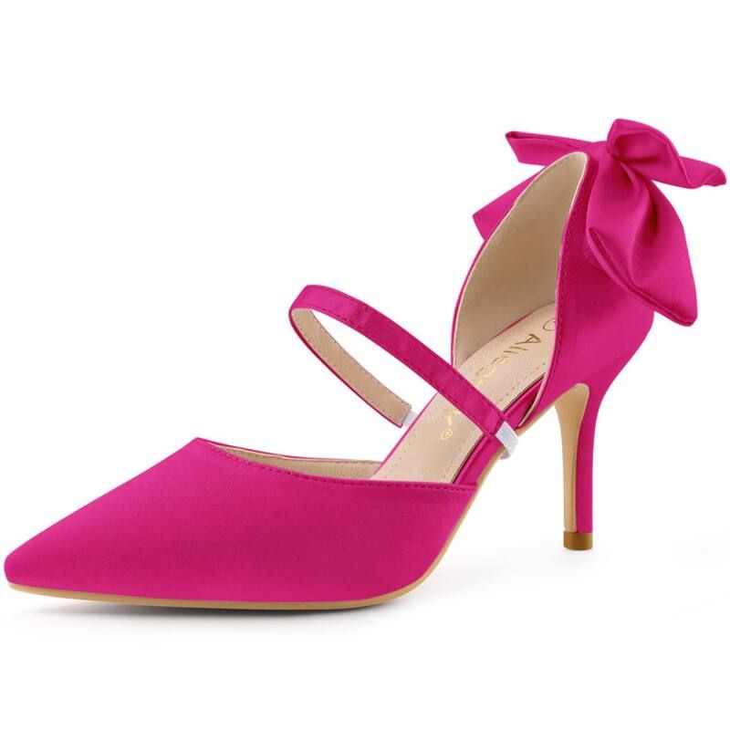 アレグラ ケー レディース シューズ パンプス サテン ヒール ALLEGRA K Womens Pointed Toe Bow Satin Stiletto Heels Pumps Hot Pink ピンク