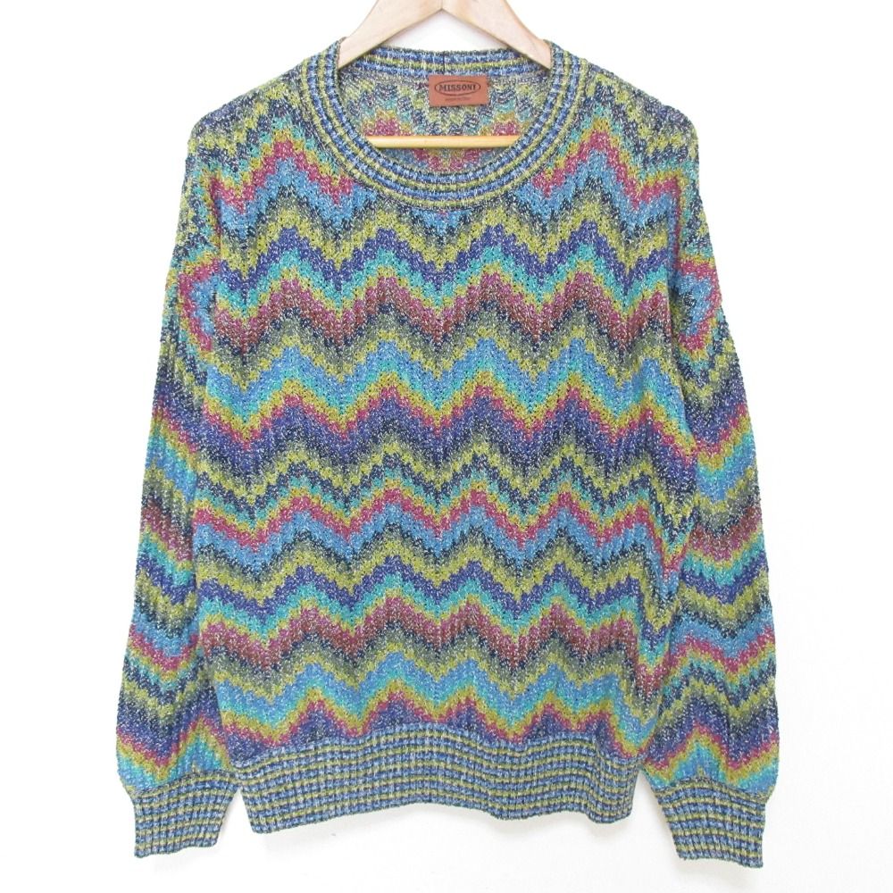 美品 MISSONI ミッソーニ シェブロン クルーネック ニット セーター サイズ48 マルチカラー メンズ 古着 中古 USED