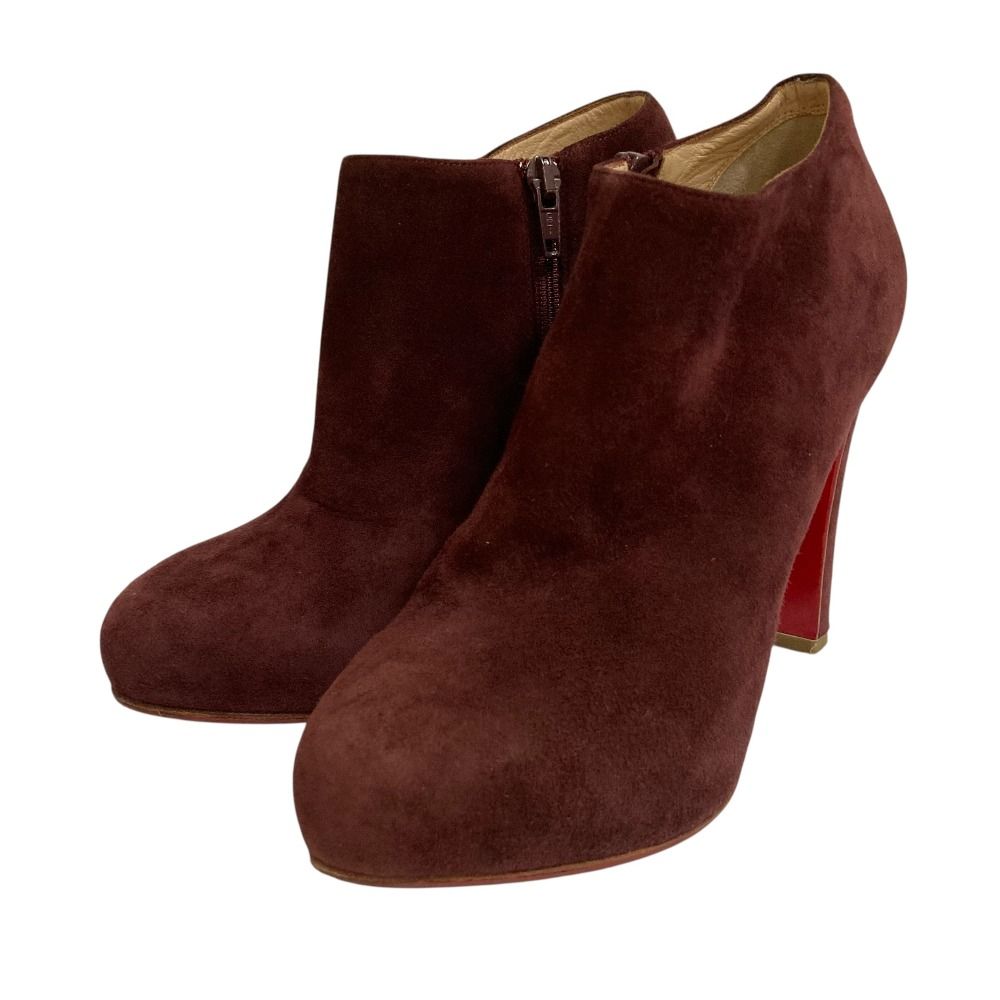 美品 Christian Louboutin クリスチャンルブタン スエード ハイヒール ブーティ ショートブーツ 36.5 23.5cm相当 ボルドー レディース 古着 中古 USED