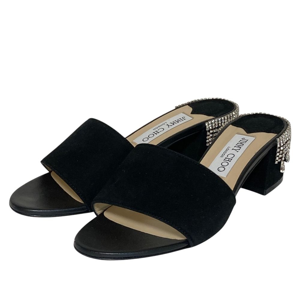 新品同様 JIMMY CHOO ジミーチュウ スエード ビジュー サンダル サイズ35.5 22.5cm程度 ブラック レディース 古着 中古 USED