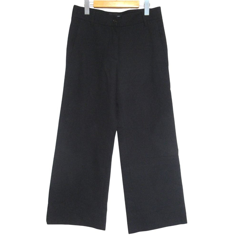 良品 ANN DEMEULEMEESTER アンドゥムルメステール ウールコットン リネンブレンド ワイドパンツ サイズ36 ブラック レディース 古着 中古 USED