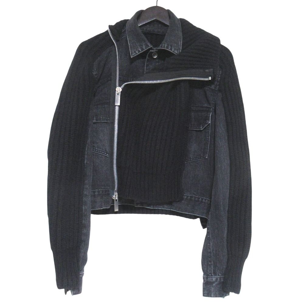 美品 Sacai サカイ Denim × Knit Blouson ニットドッキング デニム ブルゾン ジャケット 23-06814 サイズ2 ブラック レディース 古着 中古 USED
