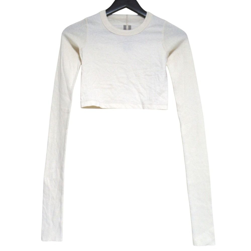 美品 25SS RICK OWENS リックオウエンス Hollywood クロップド ロングスリーブ Tシャツ 長袖 カットソー IT38 アイボリー レディース 古着 中古 USED