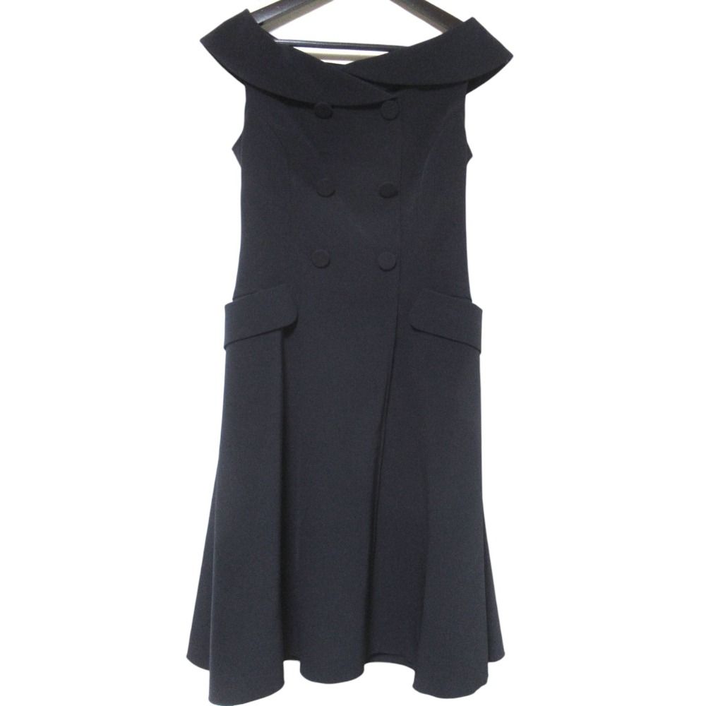 美品 FOXEY NEW YORK フォクシーニューヨーク キャサリン ひざ丈 ノースリーブ ワンピース 39855 サイズ38 ネイビー レディース 古着 中古 USED