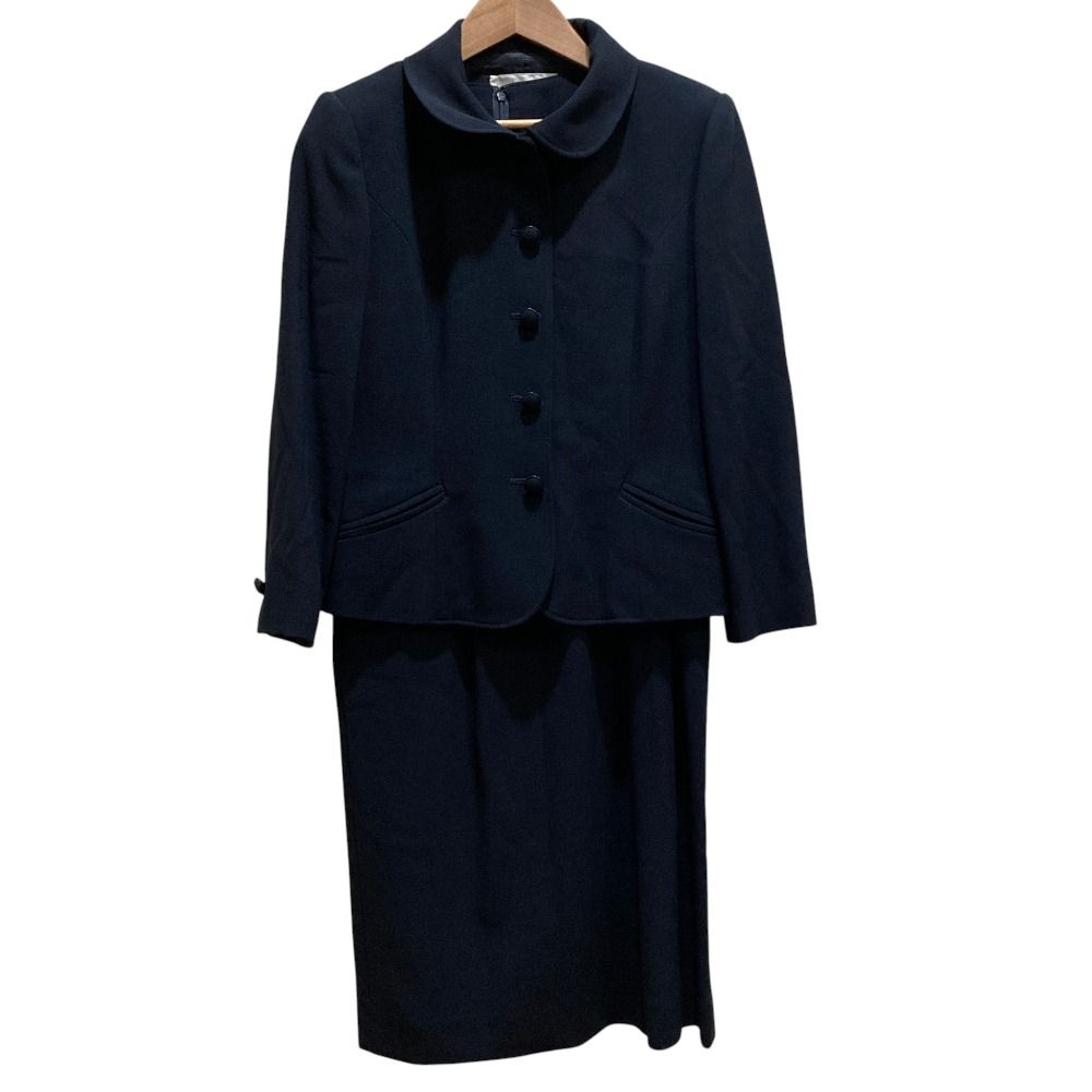 美品 miss ashida ミスアシダ ウール ジャケット ひざ丈 ワンピース スーツ アンサンブル セットアップ 9 ネイビー レディース 古着 中古 USED