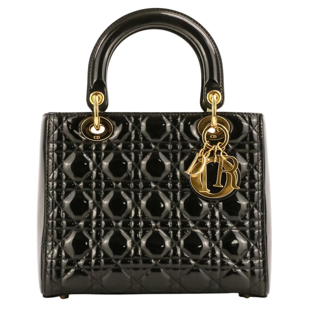 良品 Christian Dior クリスチャンディオール レディディオール カナージュ パテントハンドバッグ 01-BO-0183 ブラック レディース 古着 中古 USED