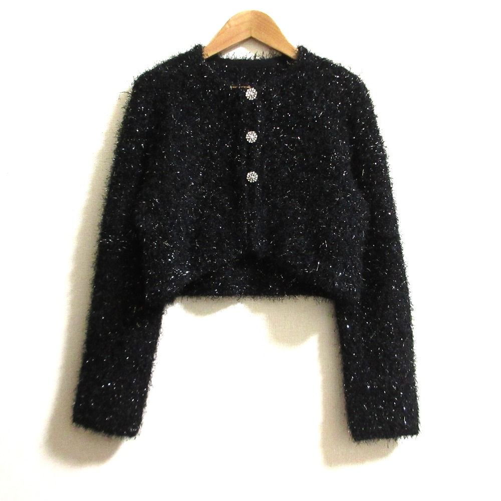 美品 26SS GRACE CONTINENTAL グレースコンチネンタル フェザーショートボレロ カーディガン 0126153214 サイズ36 ブラック レディース 古着 中古 USED