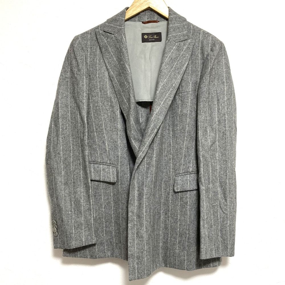 美品 Loro Piana ロロピアーナ カシミヤ リネン ストライプ テーラードジャケット サイズ40 グレー レディース 古着 中古 USED