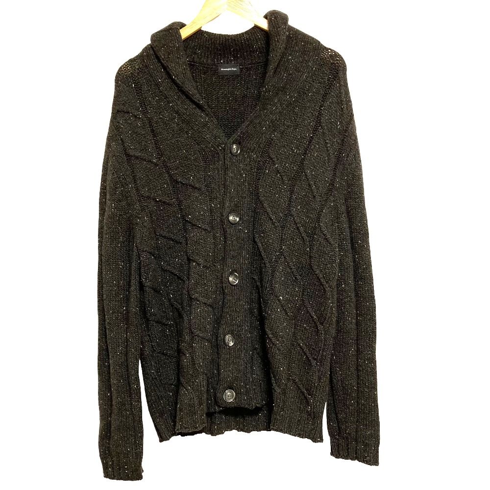 美品 Ermenegildo Zegna エルメネジルドゼニア ウール ショールカラー ケーブルニットカーディガン UJP54 ダークカーキ メンズ 古着 中古 USED