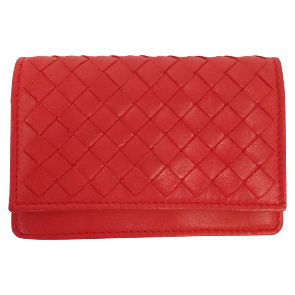 良品 Bottega Veneta ボッテガヴェネタ イントレチャート レザー カードケース 名刺入れ レッド メンズ レディース 古着 中古 USED