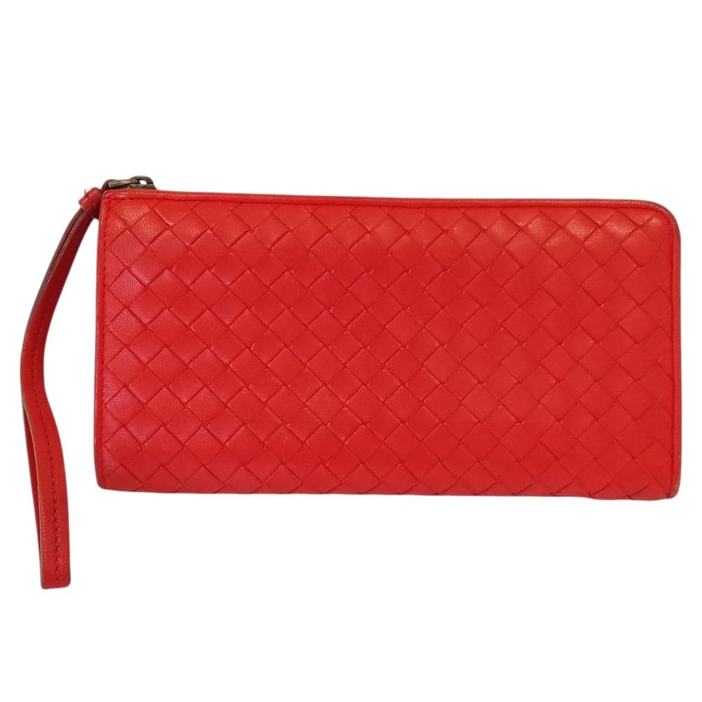 良品 Bottega Veneta ボッテガヴェネタ イントレチャート レザーロングウォレット 長財布 レッド メンズ レディース 古着 中古 USED