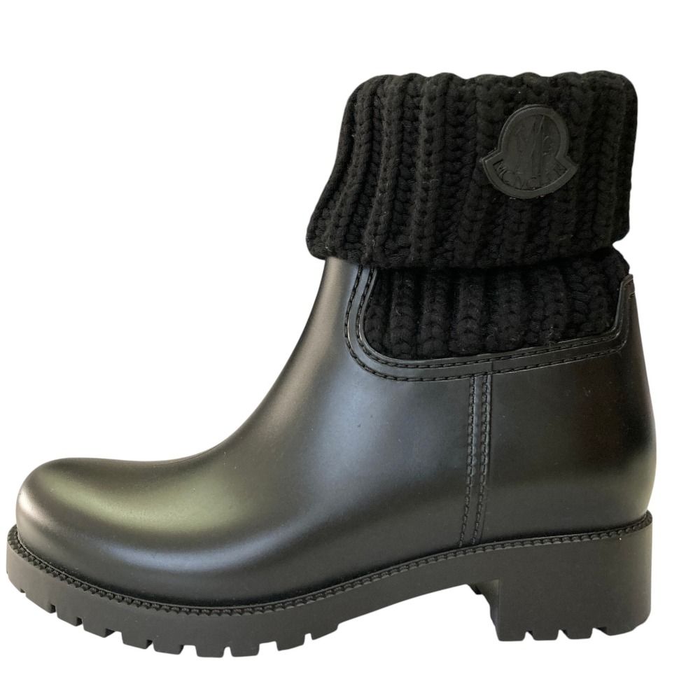 新品同様 MONCLER モンクレール GINETTE STIVALE ラバー ニットコンビ ショートブーツ サイズ36 23.0cm相当 ブラック レディース 古着 中古 USED