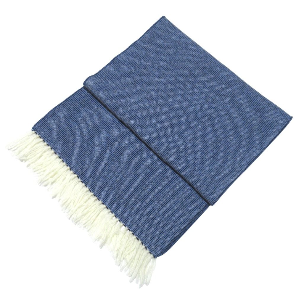 美品 Ermenegildo Zegna エルメネジルドゼニア カシミヤ ウール フリンジ マフラー ストール ネイビーブルー メンズ 古着 中古 USED