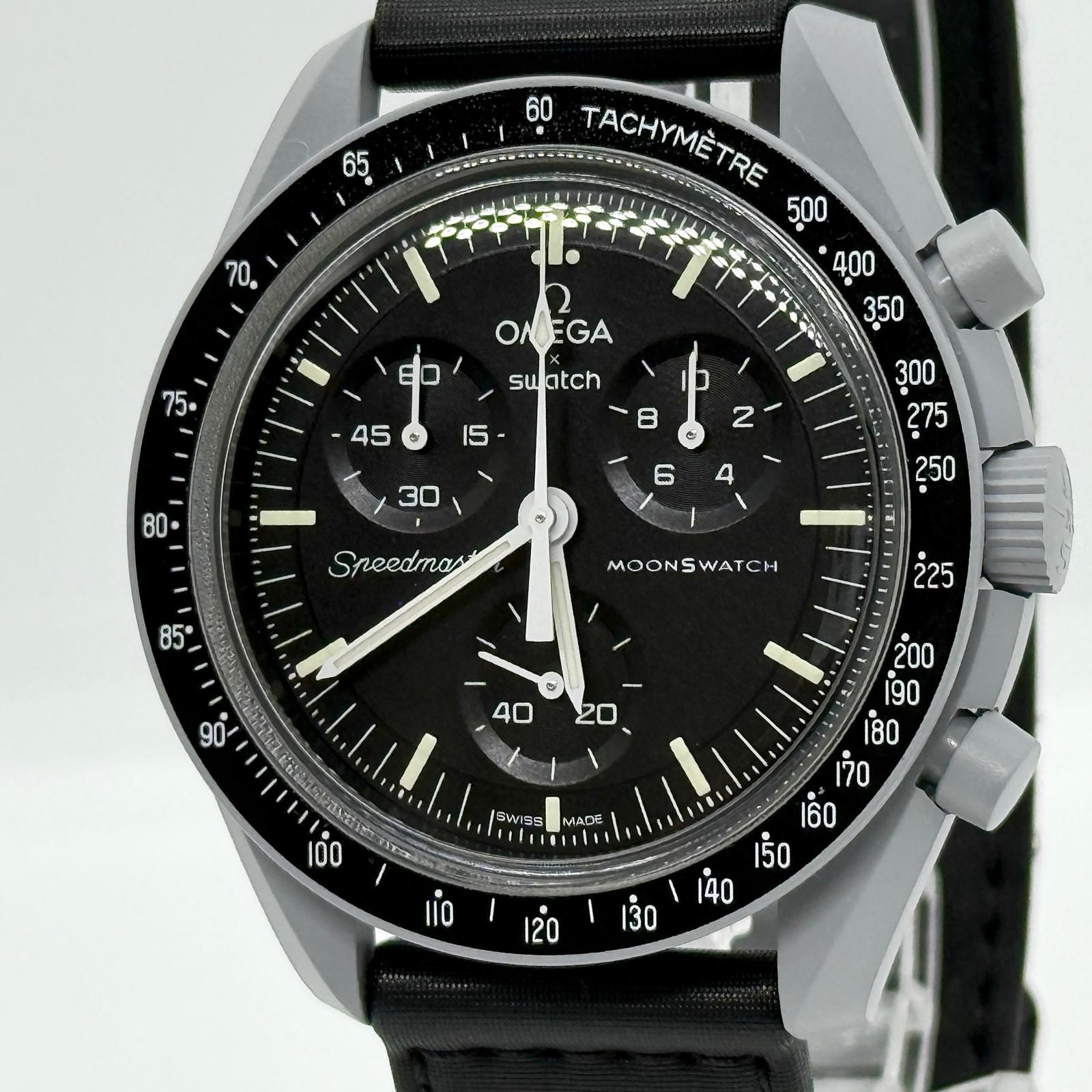 OMEGA オメガ ×スウォッチ スピードマスター ミッション トゥ ザ ムーン SO33M100 ブラック QZ メンズ 腕時計 稼働品