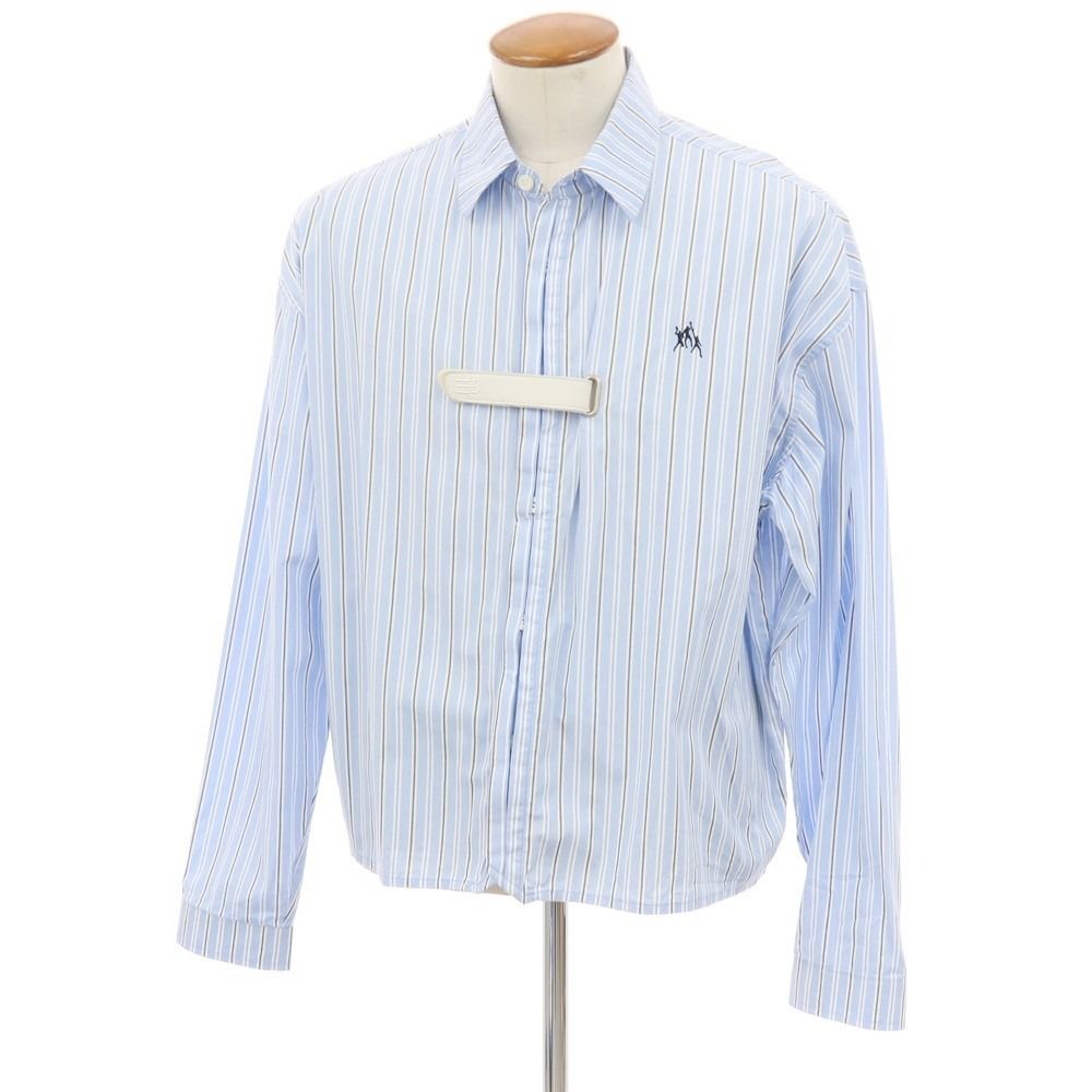 【中古】ネームセイク NAMESAKE コットン ストライプ レギュラーカラー カジュアルシャツ ライトブルーxホワイト【サイズM】【メンズ】